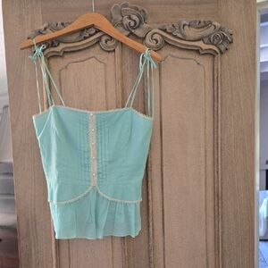 Robert Rodriguez Light Green Camisole with Lace Trim